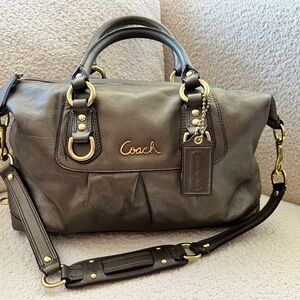 Coach Ashley Metallic Leather Satchel Convertible Shoulder/Hand Bag Pewter NWOT
